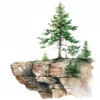 20 High-Quality Pine Trees on Cliff Clipart - Pine trees on cliff watercolor JPG instant download for commercial use - Digital download