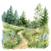18 High-Quality Spring Meadow Trail Clipart - Spring meadow trail watercolor JPG instant download for commercial use - Digital download