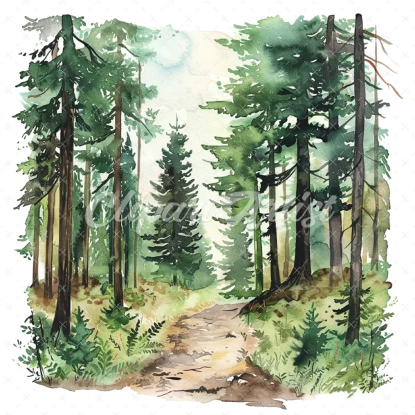 20 High-Quality Forest Trail Clipart - Forest trail landscape watercolor JPG instant download for commercial use - Digital download