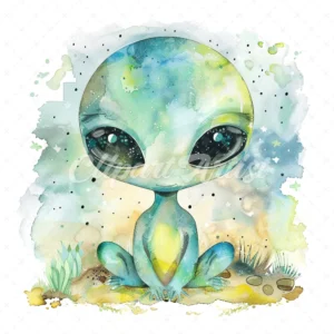 20 High-Quality Cute Aliens Clipart - Cute aliens watercolor JPG instant download for commercial use - Digital download