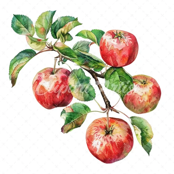 20 High-Quality Apple Branch Clipart - Apple branch watercolor JPG instant download for commercial use - Digital download