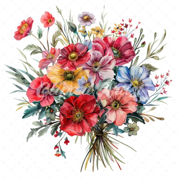 20 High-Quality Bouquet of Flowers Clipart - Bouquet of flower digital watercolor JPG instant download for commercial use - Digital download