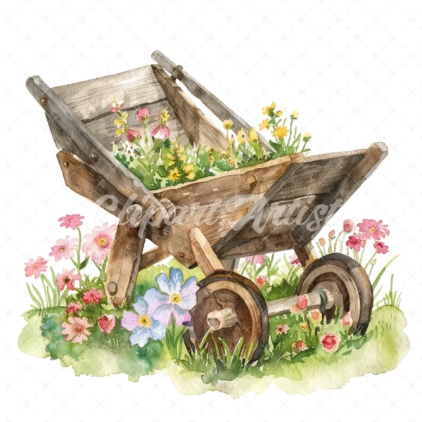 20 High-Quality Rustic Wheelbarrow Clipart - Wheelbarrow digital watercolor JPG instant download for commercial use - Digital download