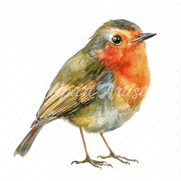 20 High-Quality Quirky Robin Clipart - Quirky robin bird digital watercolor JPG instant download for commercial use - Digital download