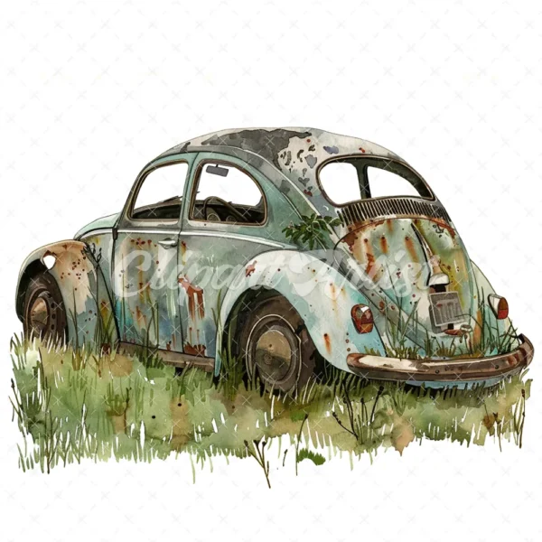 20 High-Quality Abandoned Cars Clipart - Abandoned cars digital watercolor JPG instant download for commercial use - Digital download