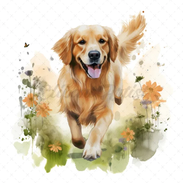 20 High-Quality Golden Retriever Clipart - Golden retriever digital watercolor JPG instant download for commercial use - Digital download