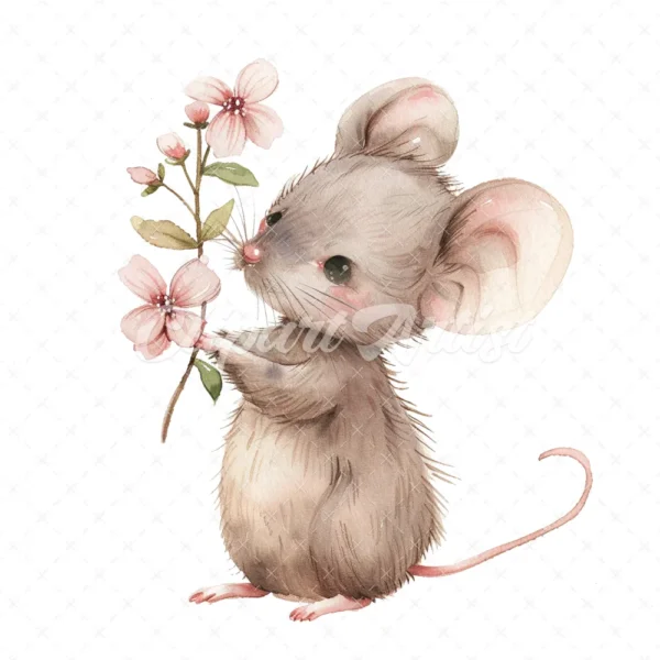 19 High-Quality Cute Mouse Clipart - Cute mouse with flower digital watercolor JPG instant download for commercial use - Digital download