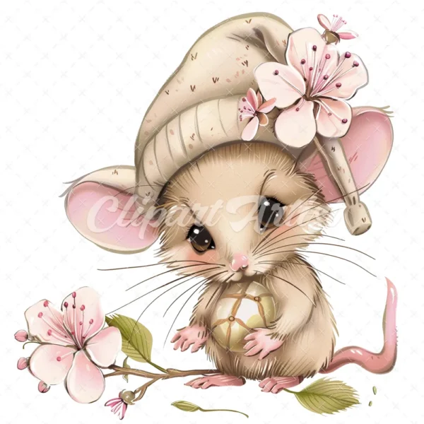 21 High-Quality Cute Spring Mouse with Ball Clipart -Cute mouse digital watercolor JPG instant download for commercial use -Digital download