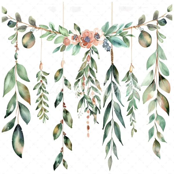 20 High-Quality Boho Leaves Garland Clipart - Boho leaf garland digital watercolor JPG instant download for commercial use -Digital download