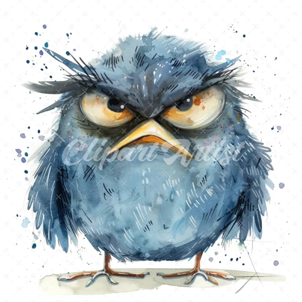 21 High-Quality Cute Grumpy Birds Clipart - Cute grumpy birds digital watercolor JPG instant download for commercial use - Digital download