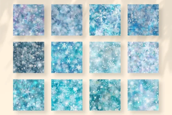 Frozen Winter Seamless Digital Paper - 75 Scrapbook patterns, Glittery snowflake wrapper, Christmas papers, Commercial use, Digital download