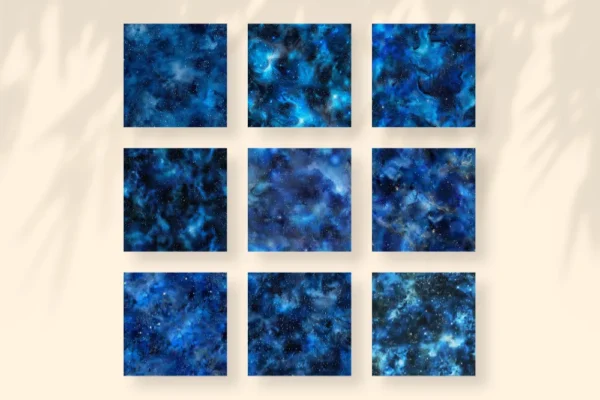 Ultramarine Galaxy Seamless Digital Paper - 63 Scrapbook patterns, Blue night sky backgrounds, Space foil, Commercial use, Digital download