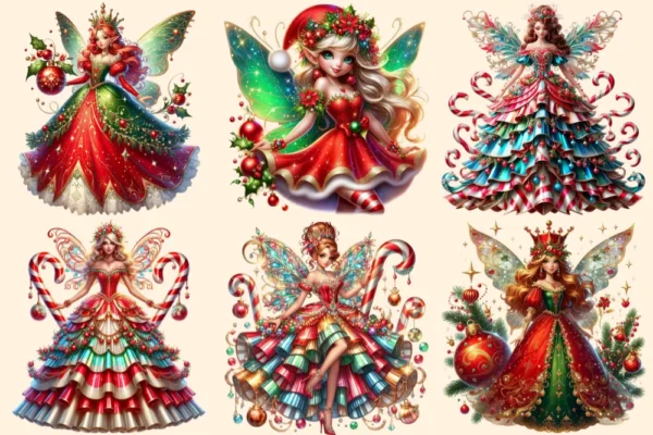 Christmas Fairies PNG Clipart Collection - 25 PNG, Festive fairy graphics png, Holiday magic illustrations, Commercial use, Digital download
