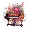 20 High-Quality Floral Piano Clipart - Floral piano digital watercolor JPG instant download for commercial use - Digital download
