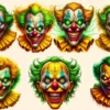 Psycho Clowns PNG Clipart Collection - 31 PNG, Spooky clown illustrations, Haunted circus graphics, Commercial use, Digital download