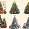 Christmas Trees (P-2) PNG Clipart Collection - 28 PNG, Festive tree images, Seasonal holiday illustrations, Commercial use, Digital download