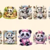 Girl Pandas PNG Clipart Collection - 50 PNG, Charming panda illustrations, Sweet panda printable art, Commercial use, Digital download
