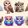 Owls (P-2) PNG Clipart Collection - 40 PNG, Charming owl illustrations, Forest creature printables, Commercial use, Digital download