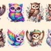 Owls (P-3) PNG Clipart Collection - 35 PNG, Charming owl illustrations, Forest creature printables, Commercial use, Digital download