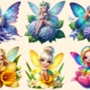 Floral Fairies PNG Clipart Collection - 30 PNG, Magical fairy graphics, Floral themed printables, Commercial use, Digital download