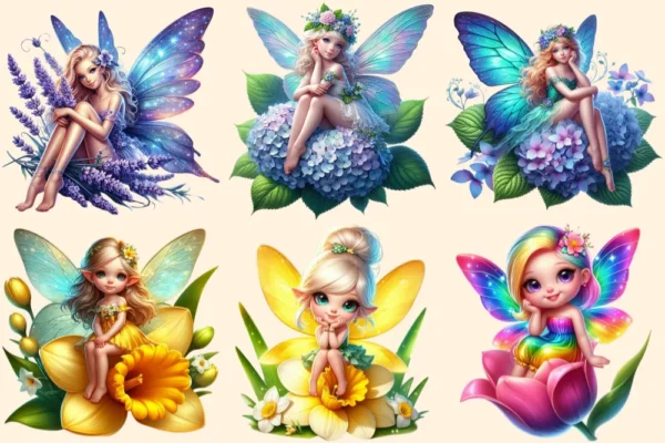 Floral Fairies PNG Clipart Collection - 30 PNG, Magical fairy graphics, Floral themed printables, Commercial use, Digital download