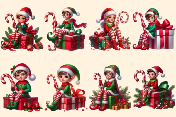 Christmas Elves PNG Clipart Collection - 37 PNG, Holiday elf illustrations, Festive season printables, Commercial use, Digital download