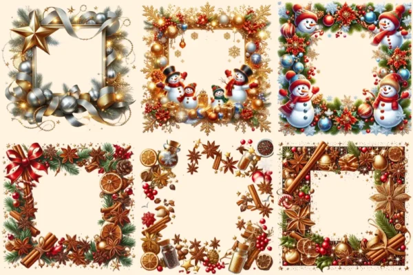 Christmas Frames PNG Clipart Collection - 30 PNG, Festive frame graphics, Holiday borders printable, Commercial use, Digital download