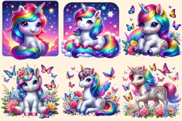 Unicorns PNG Clipart Collection - 26 PNG, Whimsical unicorn graphics, Fairytale inspired printables, Commercial use, Digital download