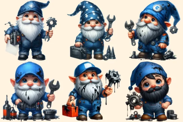 Mechanic Gnomes PNG Clipart Collection - 30 PNG, Cute gnome graphics, Car mechanic gnome printables, Commercial use, Digital download