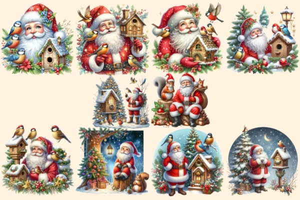Santa Claus PNG Clipart Collection - 42 PNG, Christmas santa illustrations, Festive printables, Commercial use, Digital download