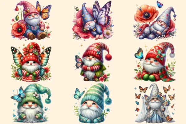 Butterfly Gnomes PNG Clipart Collection - 44 PNG, Gnome gardener graphics, Charming butterfly png, Commercial use, Digital download