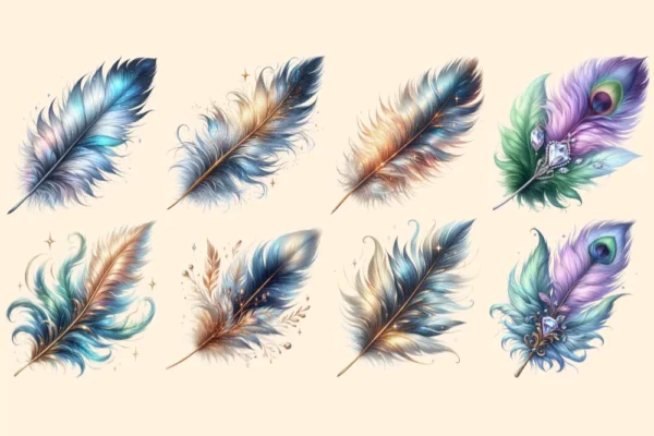 Feathers PNG Clipart Collection - 31 PNG, Artistic feather illustrations, Elegant printables, Commercial use, Digital download