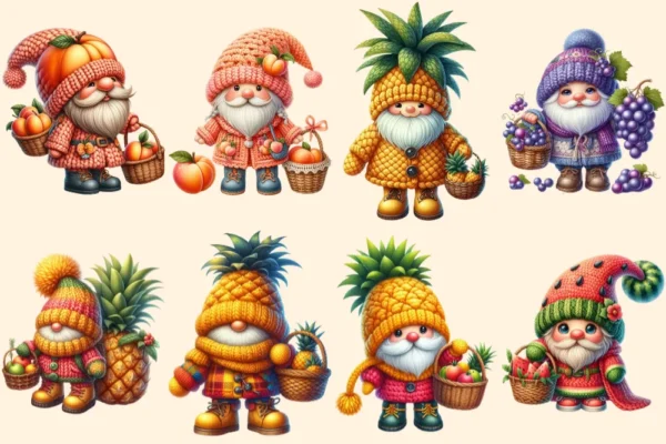 Fruit Gnomes PNG Clipart Collection - 35 PNG, Cute fruit gnome graphics, Charming gnome printables, Commercial use, Digital download