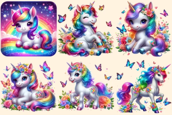 Unicorns (P-2) PNG Clipart Collection - 25 PNG, Whimsical unicorn graphics, Fairytale inspired printables, Commercial use, Digital download
