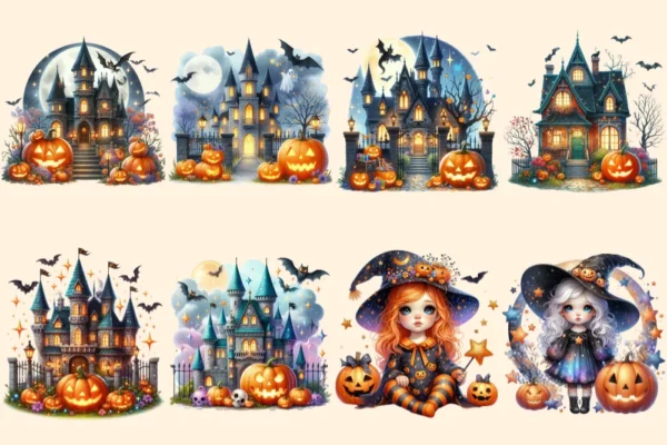 Halloween (P-2) PNG Clipart Collection - 38 PNG, Adorable halloween fun art, Trick or treat graphics, Commercial use, Digital download