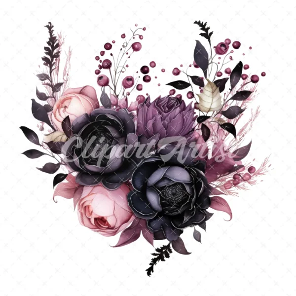 18 High-Quality Gothic Flower Clipart - Gothic flower digital watercolor JPG instant download for commercial use - Digital download
