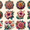 Mexican Flowers PNG Clipart Collection - 58 PNG, Cultural themed illustration, Colorful floral art, Commercial use, Digital download