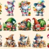 Summer Gnomes PNG Clipart Collection - 70 PNG, Bright summer gnome illustration, Cheerful printables, Commercial use, Digital download