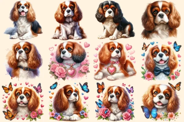 Cavalier King Charles Spaniel PNG Clipart Collection - 53 PNG, Charming dog illustrations, Spaniel art, Commercial use, Digital download