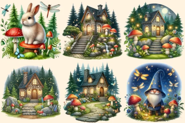 Woodland PNG Clipart Collection - 29 PNG, Woodland creatures illustration, Whimsical forest art, Commercial use, Digital download