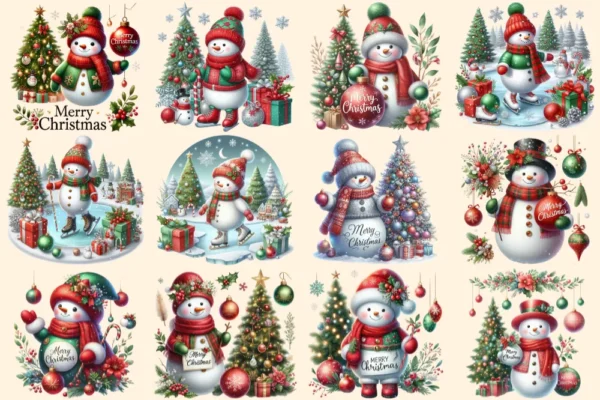 Christmas Snowman PNG Clipart Collection - 55 PNG, Festive winter graphics, Holiday snowman art, Commercial use, Digital download
