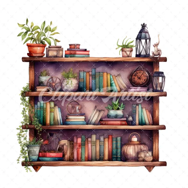 20 High-Quality Book Shelves Clipart - Book shelves digital watercolor JPG instant download for commercial use - Digital download