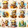 Bee PNG Clipart Collection - 72 PNG, Busy honeybee illustrations, Cute bee printables, Commercial use, Digital download