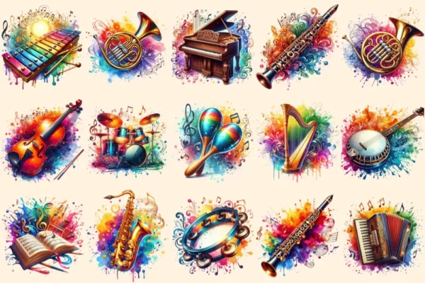 Musical Instruments PNG Clipart Collection - 65 PNG, Colorful music graphics, Instrument printables, Commercial use, Digital download