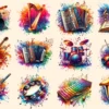 Musical Instruments (P-2) PNG Clipart Collection - 50 PNG, Colorful music graphics, Instrument printables, Commercial use, Digital download
