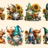 Gnomes With Cows PNG Clipart Collection - 40 PNG, Quirky gnome and cow graphics, Farmhouse prints, Commercial use, Digital download