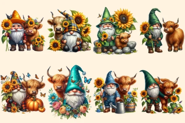 Gnomes With Cows PNG Clipart Collection - 40 PNG, Quirky gnome and cow graphics, Farmhouse prints, Commercial use, Digital download