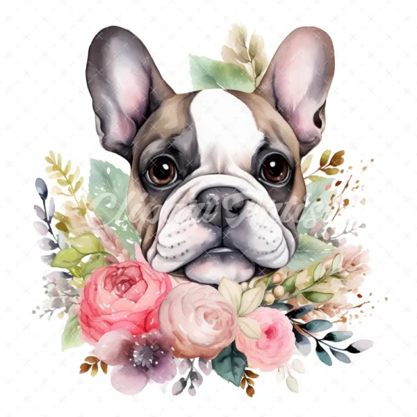20 High-Quality French Cute Bulldog Clipart - Cute bulldog digital watercolor JPG instant download for commercial use - Digital download