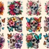 Floral Skulls PNG Clipart Collection - 50 PNG, Dark gothic illustrations, Floral skull printables, Commercial use, Digital download