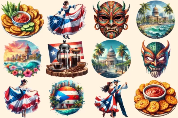 Puerto Rico PNG Clipart Collection - 58 PNG, Tropical travel illustrations, Puerto rico island prints, Commercial use, Digital download